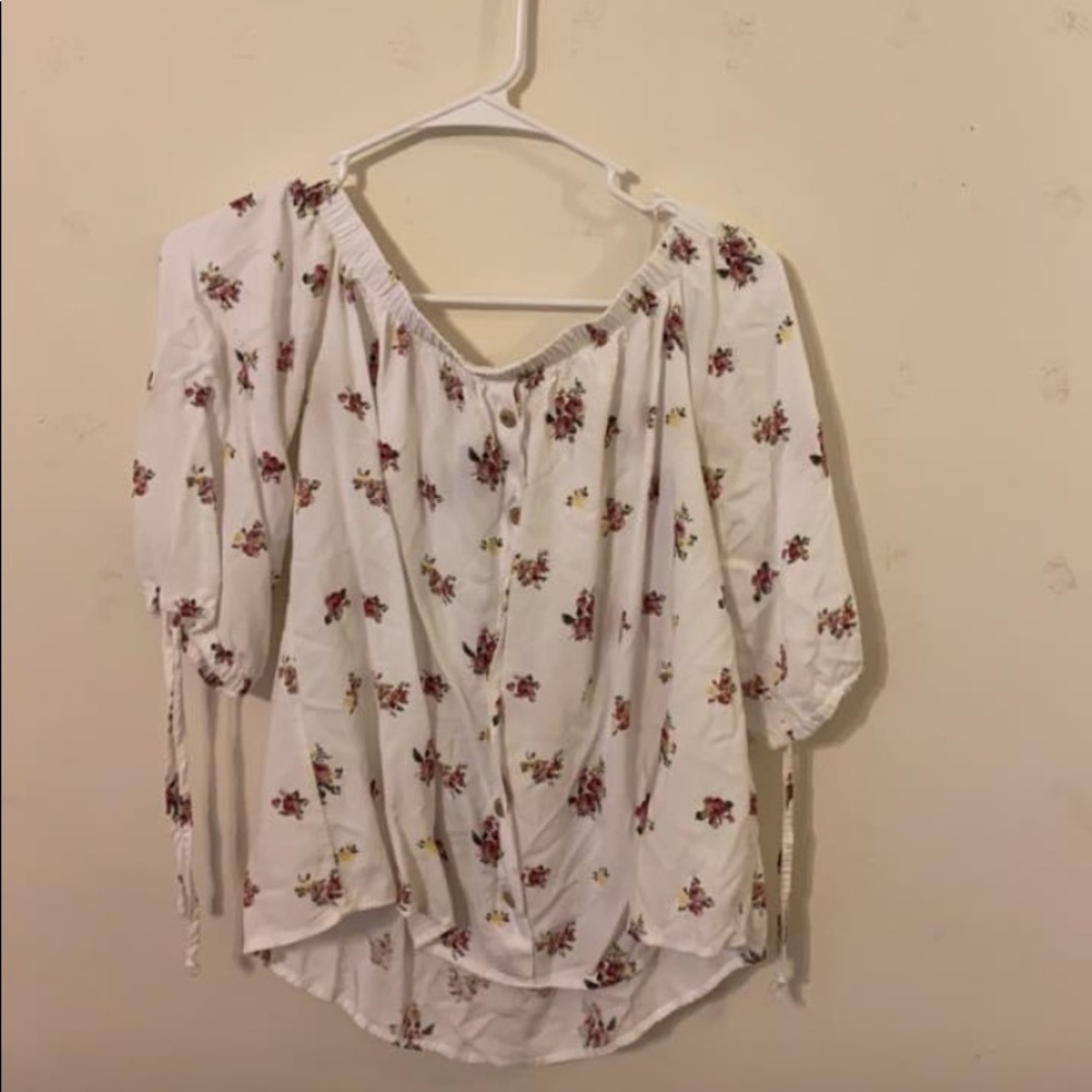 White floral off shoulder crop top
